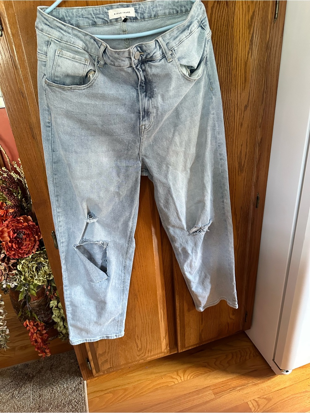 Light Blue Straight-Leg Distressed Women's Jeans